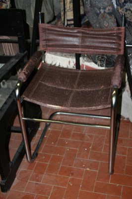 Sedia design 70 pelle brw e filo acciaio